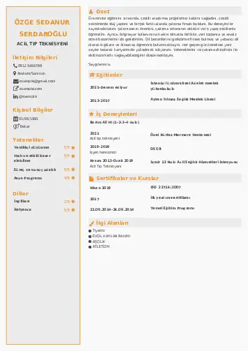 Acil Tıp Teknisyeni CV Örnekleri cv indir